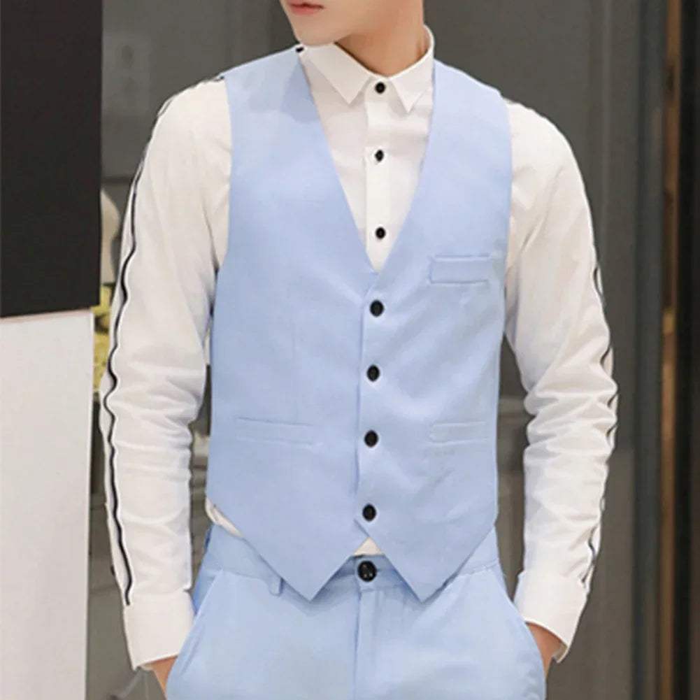Men's Formal Classic Business Casual Dress Fashion Vest Suit Slim Fit Solid Color Tuxedo Waistcoat Thermal Slight Strech Coat