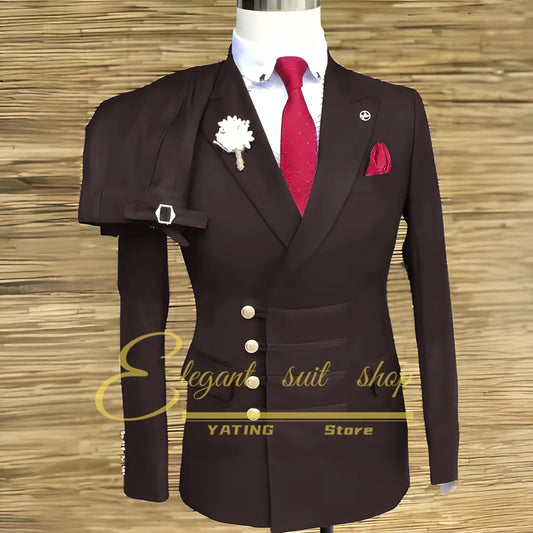 Formal Wedding Men Suits 2 Piece Jacket Pants Sets Double Breasted