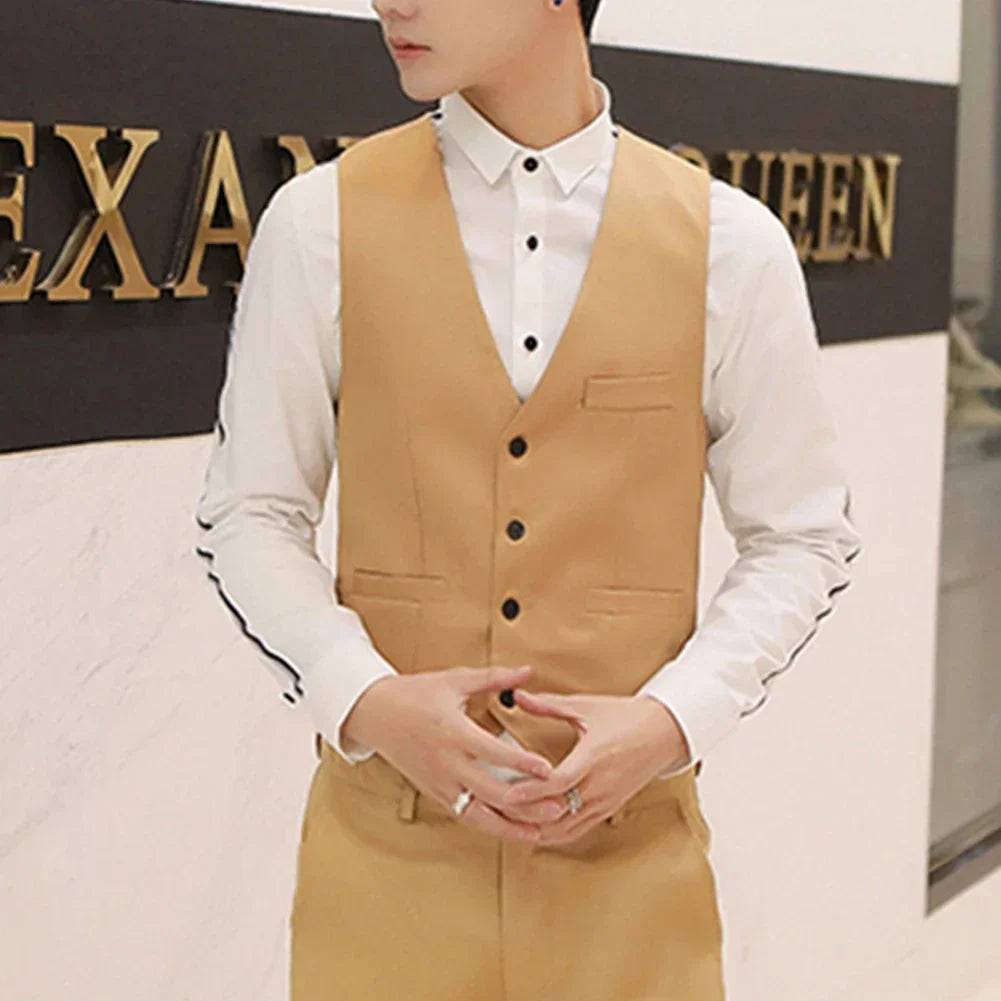 Men's Formal Classic Business Casual Dress Fashion Vest Suit Slim Fit Solid Color Tuxedo Waistcoat Thermal Slight Strech Coat