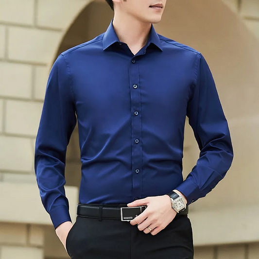 Men Solid Color Business Shirt Fashion Classic Basic Casual Slim Long Sleeve Shirt Brand Clothes