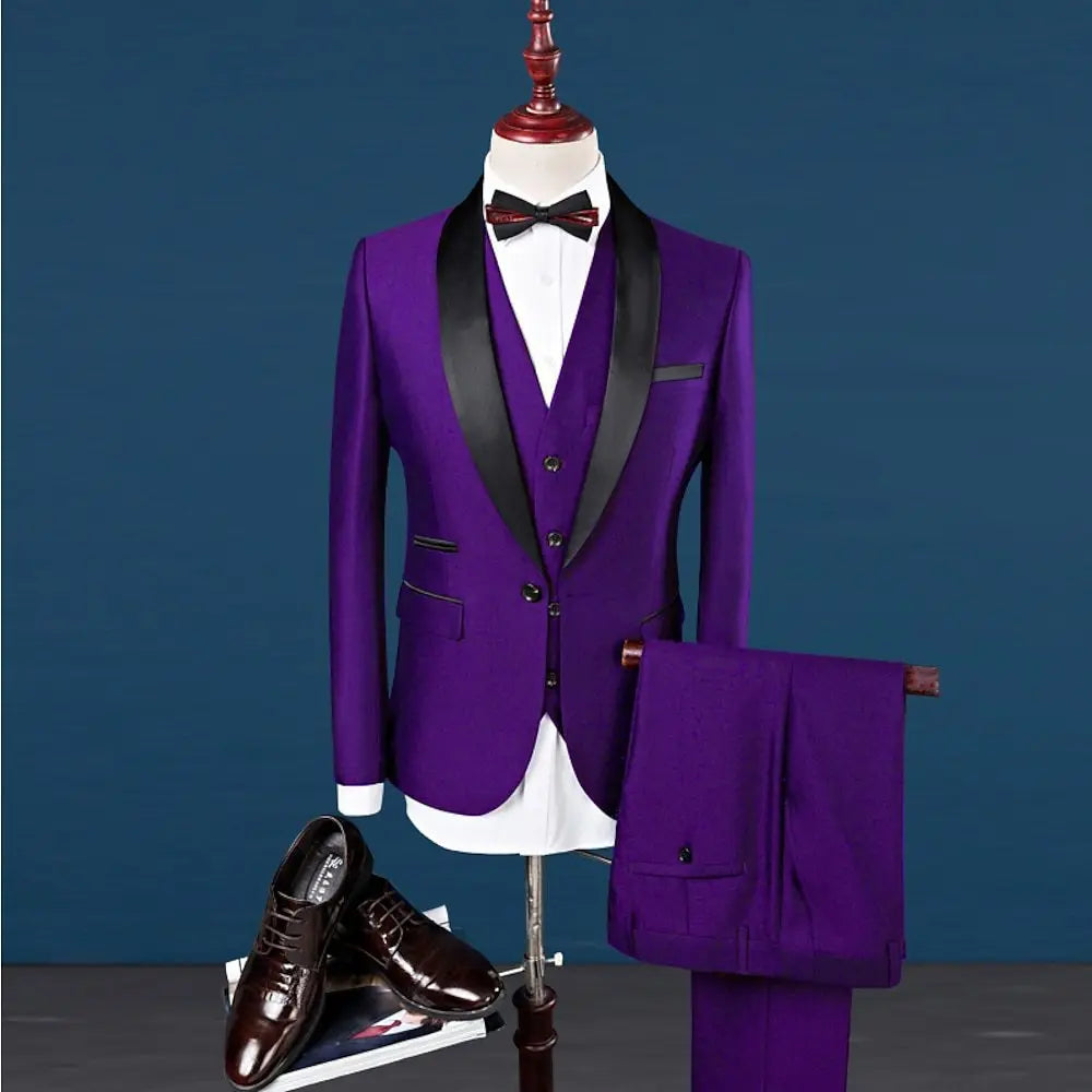 New Men's Breathable Business Formal Three-Piece Suit Set Blazer Vest Pant for Spring Wedding Hosting