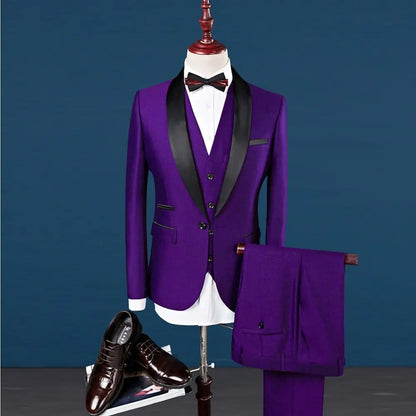New Men's Breathable Business Formal Three-Piece Suit Set Blazer Vest Pant for Spring Wedding Hosting