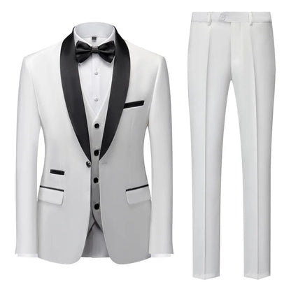 New Men's Breathable Business Formal Three-Piece Suit Set Blazer Vest Pant for Spring Wedding Hosting