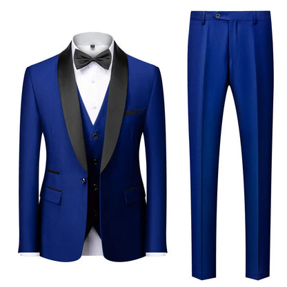 New Men's Breathable Business Formal Three-Piece Suit Set Blazer Vest Pant for Spring Wedding Hosting