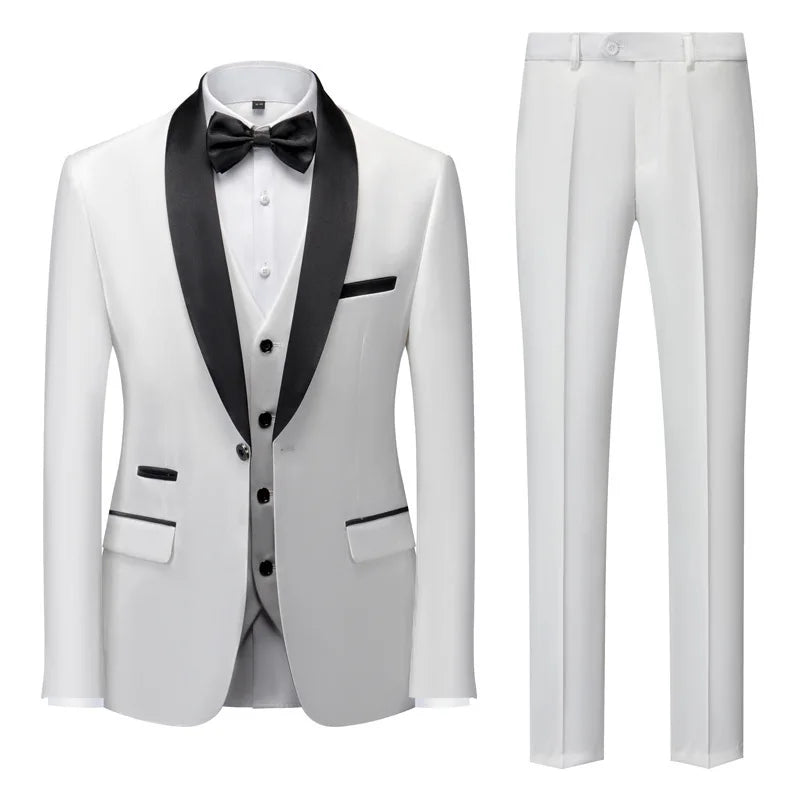 New Men's Breathable Business Formal Three-Piece Suit Set Blazer Vest Pant for Spring Wedding Hosting