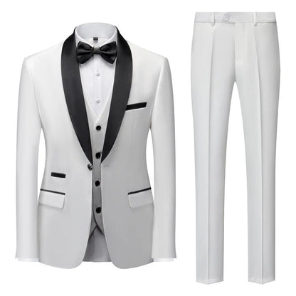 New Men's Breathable Business Formal Three-Piece Suit Set Blazer Vest Pant for Spring Wedding Hosting