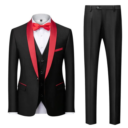 New Men's Breathable Business Formal Three-Piece Suit Set Blazer Vest Pant for Spring Wedding Hosting