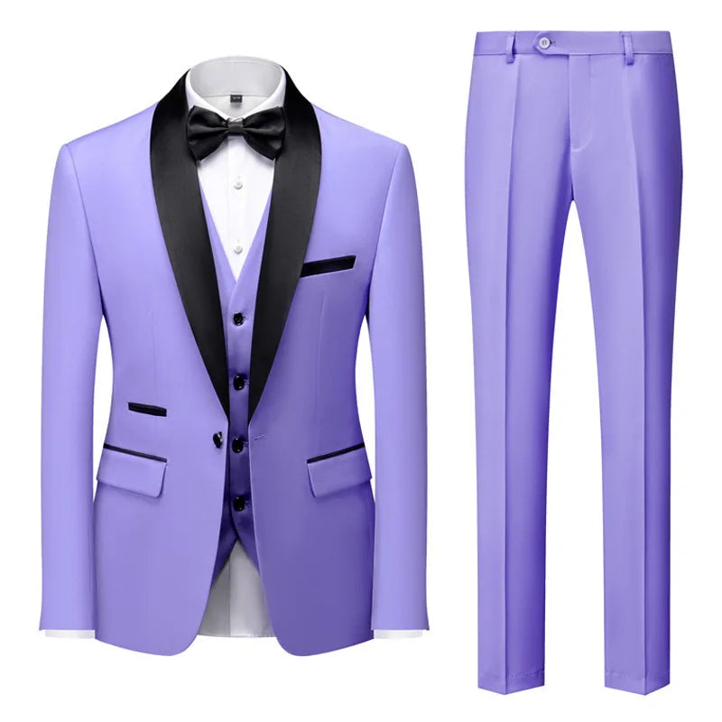 New Men's Breathable Business Formal Three-Piece Suit Set Blazer Vest Pant for Spring Wedding Hosting