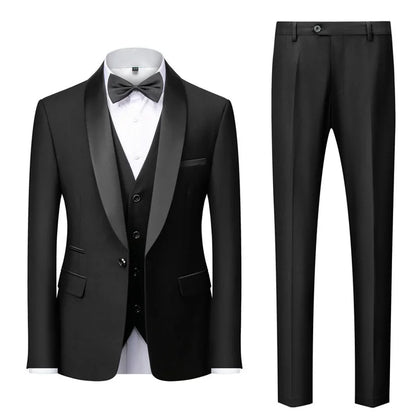 New Men's Breathable Business Formal Three-Piece Suit Set Blazer Vest Pant for Spring Wedding Hosting