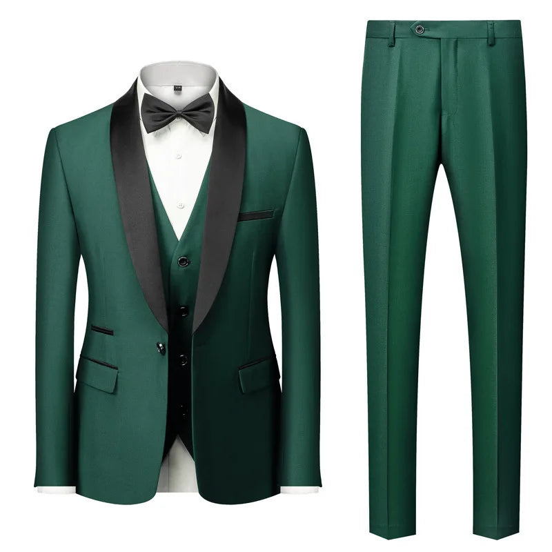 New Men's Breathable Business Formal Three-Piece Suit Set Blazer Vest Pant for Spring Wedding Hosting