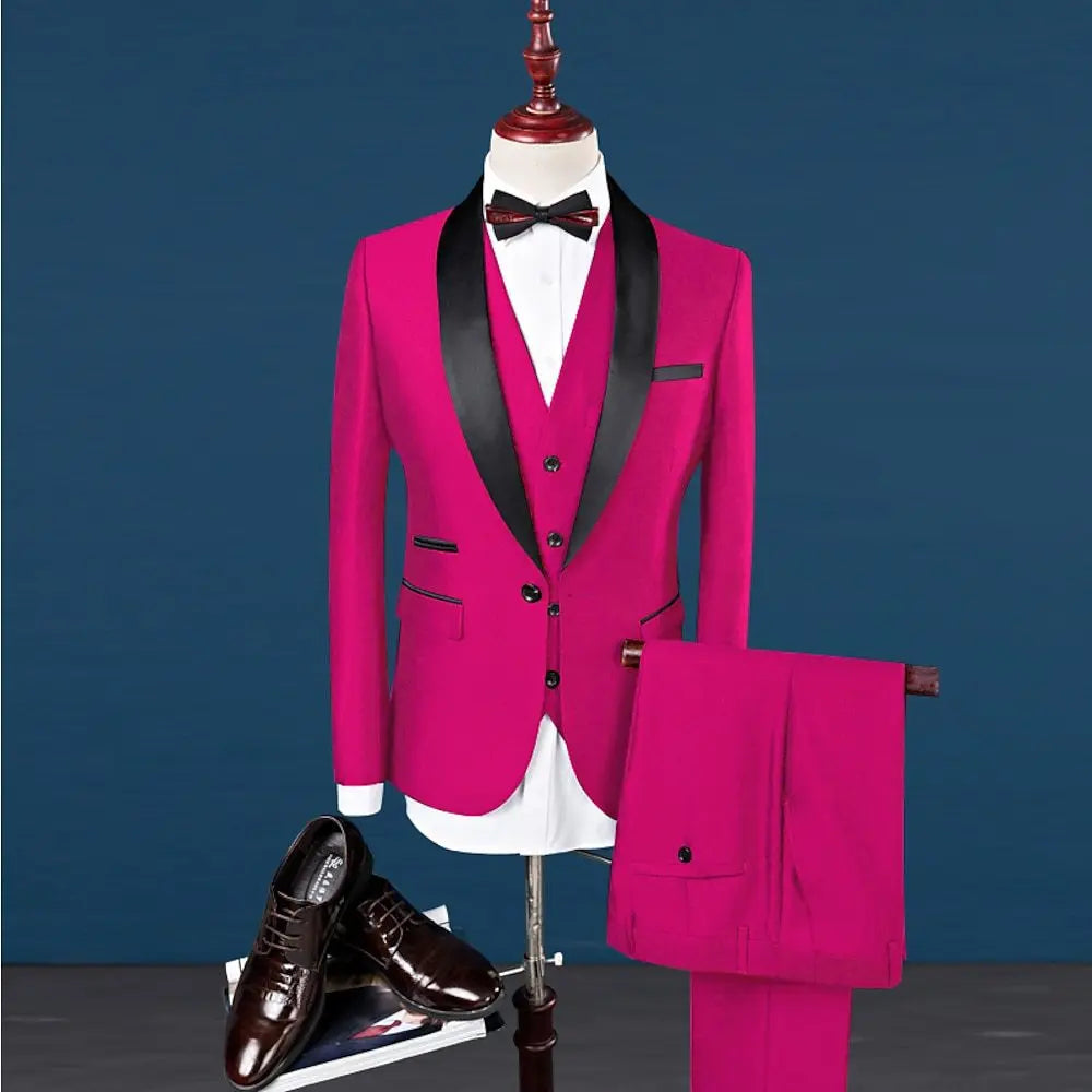 New Men's Breathable Business Formal Three-Piece Suit Set Blazer Vest Pant for Spring Wedding Hosting
