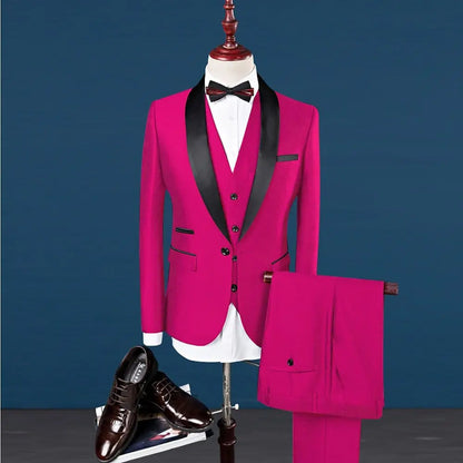New Men's Breathable Business Formal Three-Piece Suit Set Blazer Vest Pant for Spring Wedding Hosting