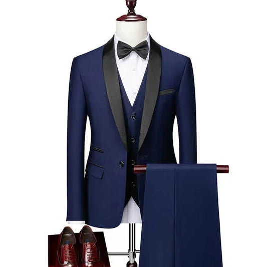 Men Business Casual Wedding Party Three Pieces  Trousers Waistcoat Set Male  Coat Pants Vest Fashion Slim Fit  Mens Male Suit