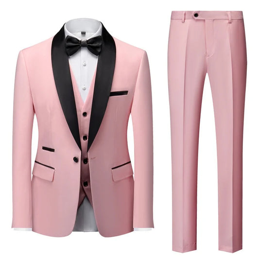 New Men's Breathable Business Formal Three-Piece Suit Set Blazer Vest Pant for Spring Wedding Hosting