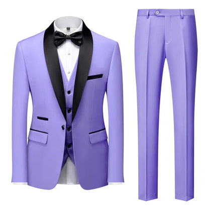 New Men's Breathable Business Formal Three-Piece Suit Set Blazer Vest Pant for Spring Wedding Hosting