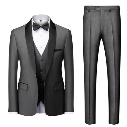 New Men's Breathable Business Formal Three-Piece Suit Set Blazer Vest Pant for Spring Wedding Hosting