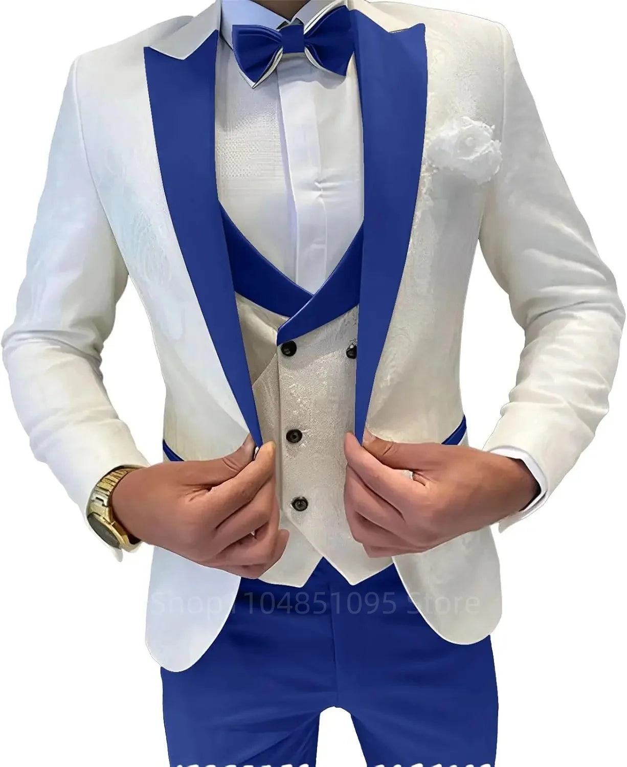 Fashion Jacquard Men's Formal Groom Suits 3 Pieces Men Suits Peak Lapel Single Breasted Blazer Vest Pants for Business/Wedding