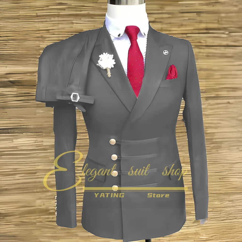 Formal Wedding Men Suits 2 Piece Jacket Pants Sets Double Breasted