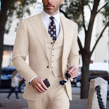 Formal Men's Business Suits Slim Fit 3-piece Jacket Vest Pants Casual Groom Tuxedos