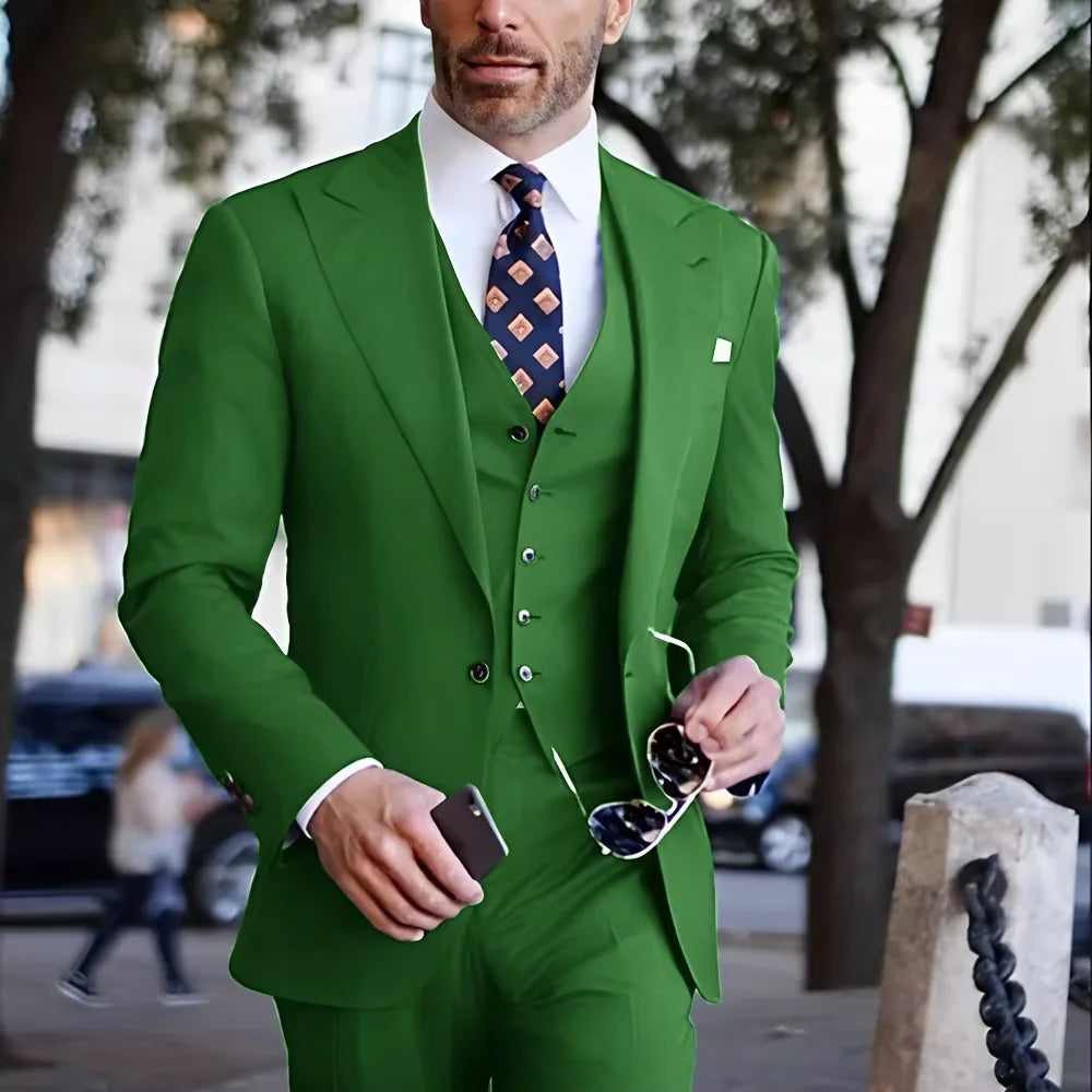 Formal Men's Business Suits Slim Fit 3-piece Jacket Vest Pants Casual Groom Tuxedos