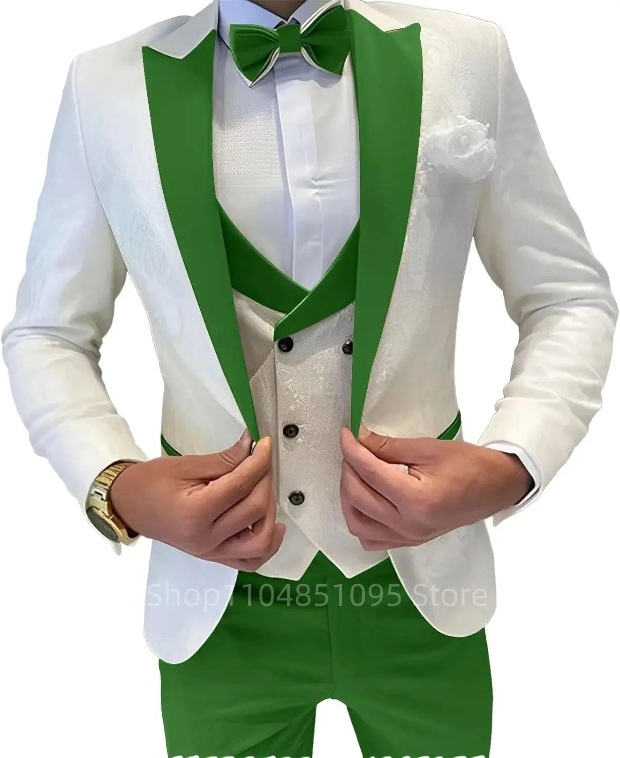 Fashion Jacquard Men's Formal Groom Suits 3 Pieces Men Suits Peak Lapel Single Breasted Blazer Vest Pants for Business/Wedding