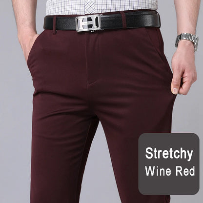 Male Pants Stretch Solid Black Smart Casual Men's Trousers Office Quick Dry Suit Pants