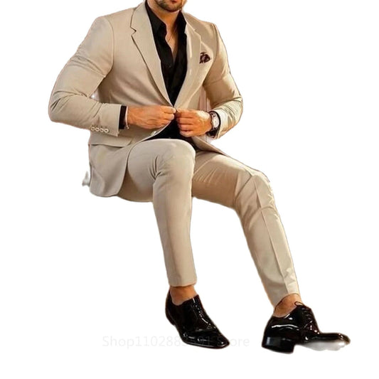 2 Pieces Jacket Pants Sets For Wedding Notched Lapel Male Costume Homme Prom Party Blazers Slim Fit