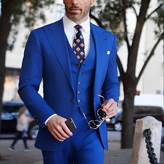 Formal Men's Business Suits Slim Fit 3-piece Jacket Vest Pants Casual Groom Tuxedos