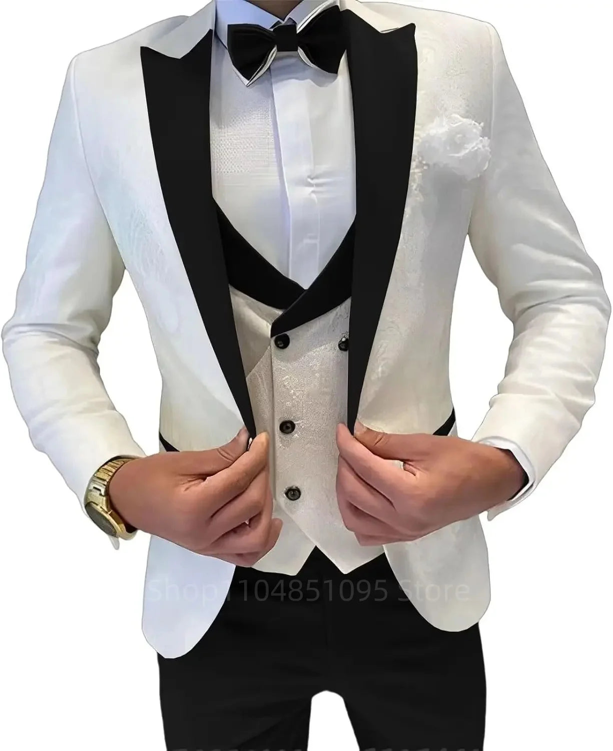 Fashion Jacquard Men's Formal Groom Suits 3 Pieces Men Suits Peak Lapel Single Breasted Blazer Vest Pants for Business/Wedding