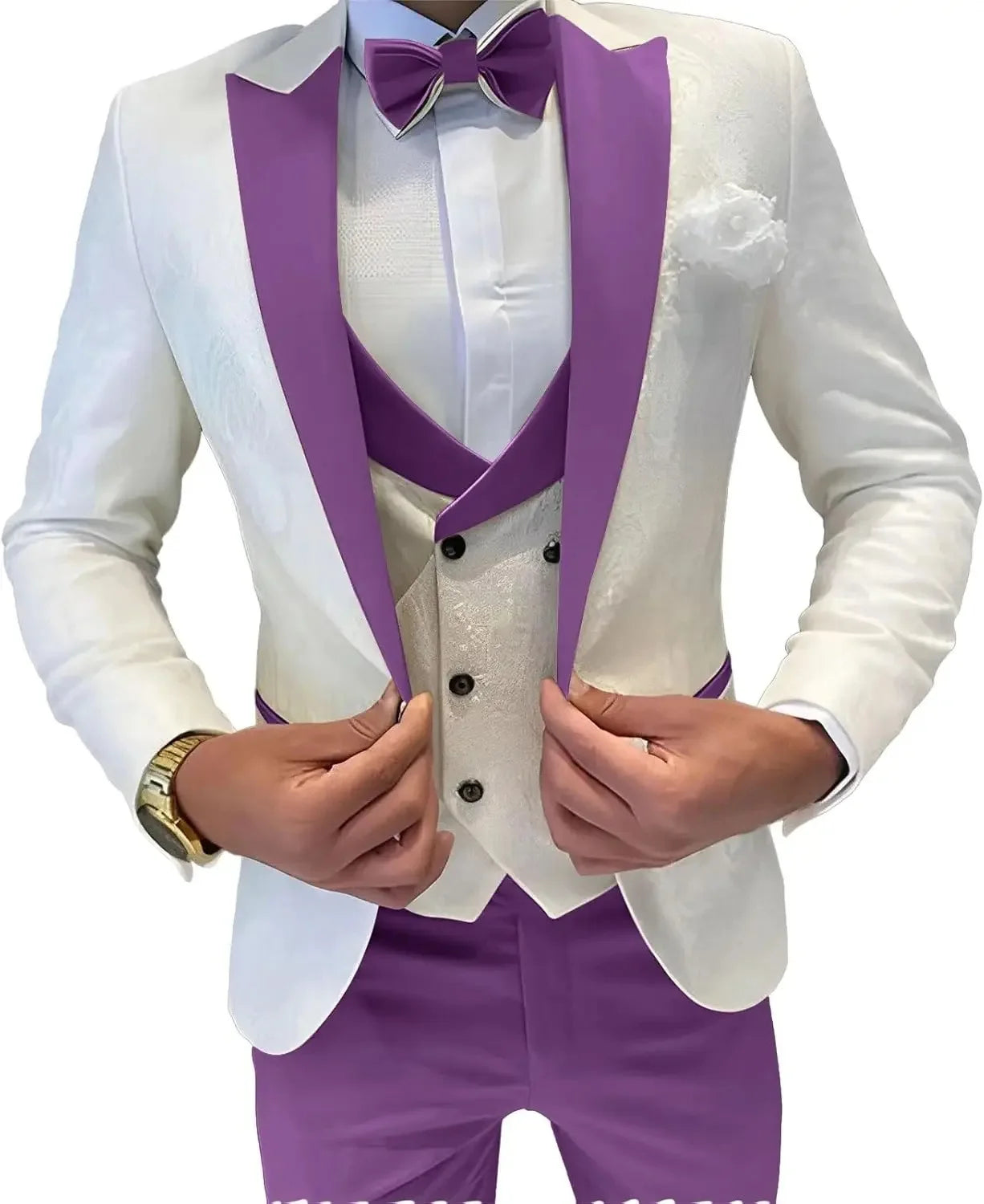 Fashion Jacquard Men's Formal Groom Suits 3 Pieces Men Suits Peak Lapel Single Breasted Blazer Vest Pants for Business/Wedding