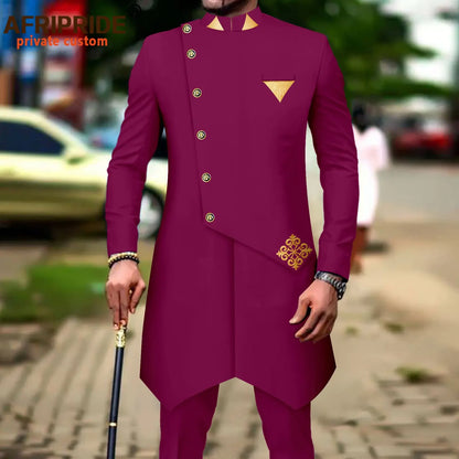 African Suits for Men Single Breasted Silm Fit Blazer and Pants 2 Piece Set Formal Attire for Wedding