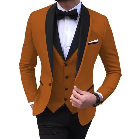 Formal Men Suits for Wedding Party Business Black Button Slim Fit 3PCS (Blazer+Vest+Pants)
