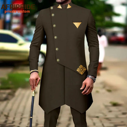 African Suits for Men Single Breasted Silm Fit Blazer and Pants 2 Piece Set Formal Attire for Wedding