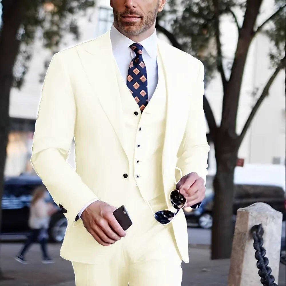 Formal Men's Business Suits Slim Fit 3-piece Jacket Vest Pants Casual Groom Tuxedos