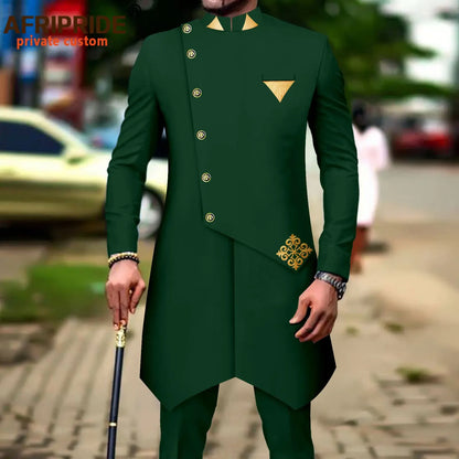 African Suits for Men Single Breasted Silm Fit Blazer and Pants 2 Piece Set Formal Attire for Wedding