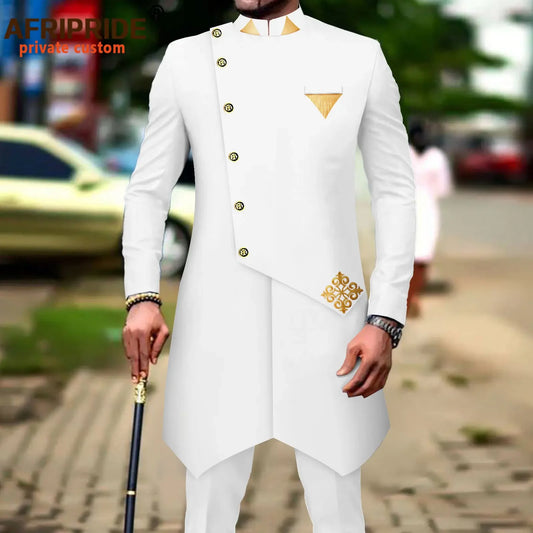 African Suits for Men Single Breasted Silm Fit Blazer and Pants 2 Piece Set Formal Attire for Wedding