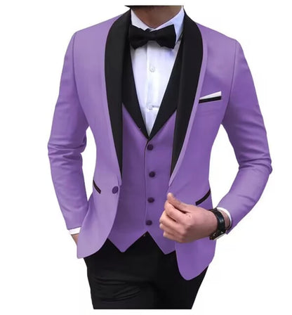 Formal Men Suits for Wedding Party Business Black Button Slim Fit 3PCS (Blazer+Vest+Pants)