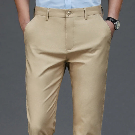Male Pants Stretch Solid Black Smart Casual Men's Trousers Office Quick Dry Suit Pants