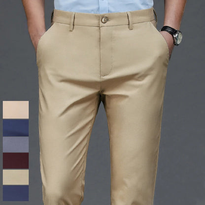 Male Pants Stretch Solid Black Smart Casual Men's Trousers Office Quick Dry Suit Pants
