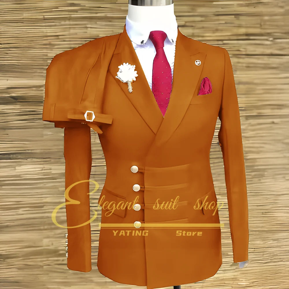 Formal Wedding Men Suits 2 Piece Jacket Pants Sets Double Breasted