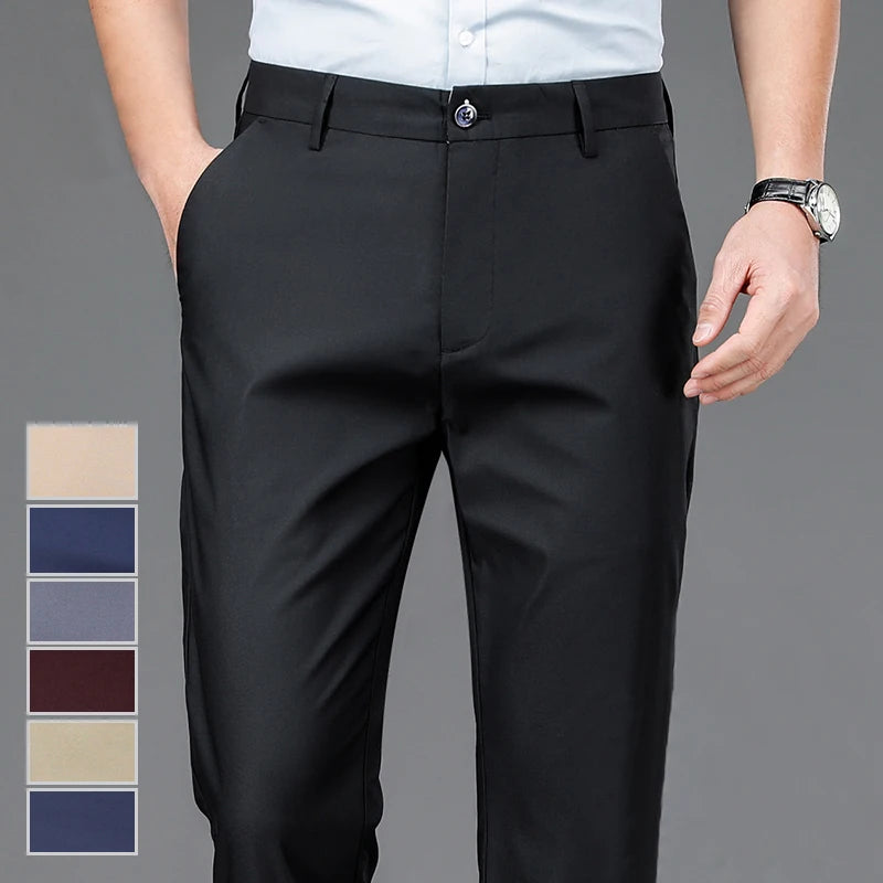 Male Pants Stretch Solid Black Smart Casual Men's Trousers Office Quick Dry Suit Pants