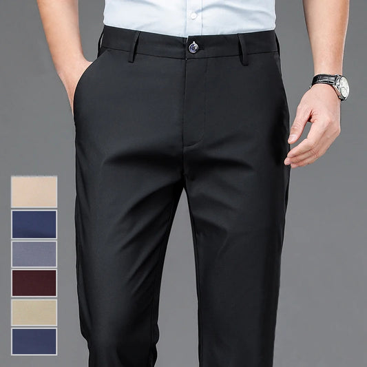 Male Pants Stretch Solid Black Smart Casual Men's Trousers Office Quick Dry Suit Pants