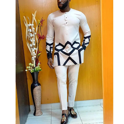 African clothes Bazin Riche men's suit casual style clothing