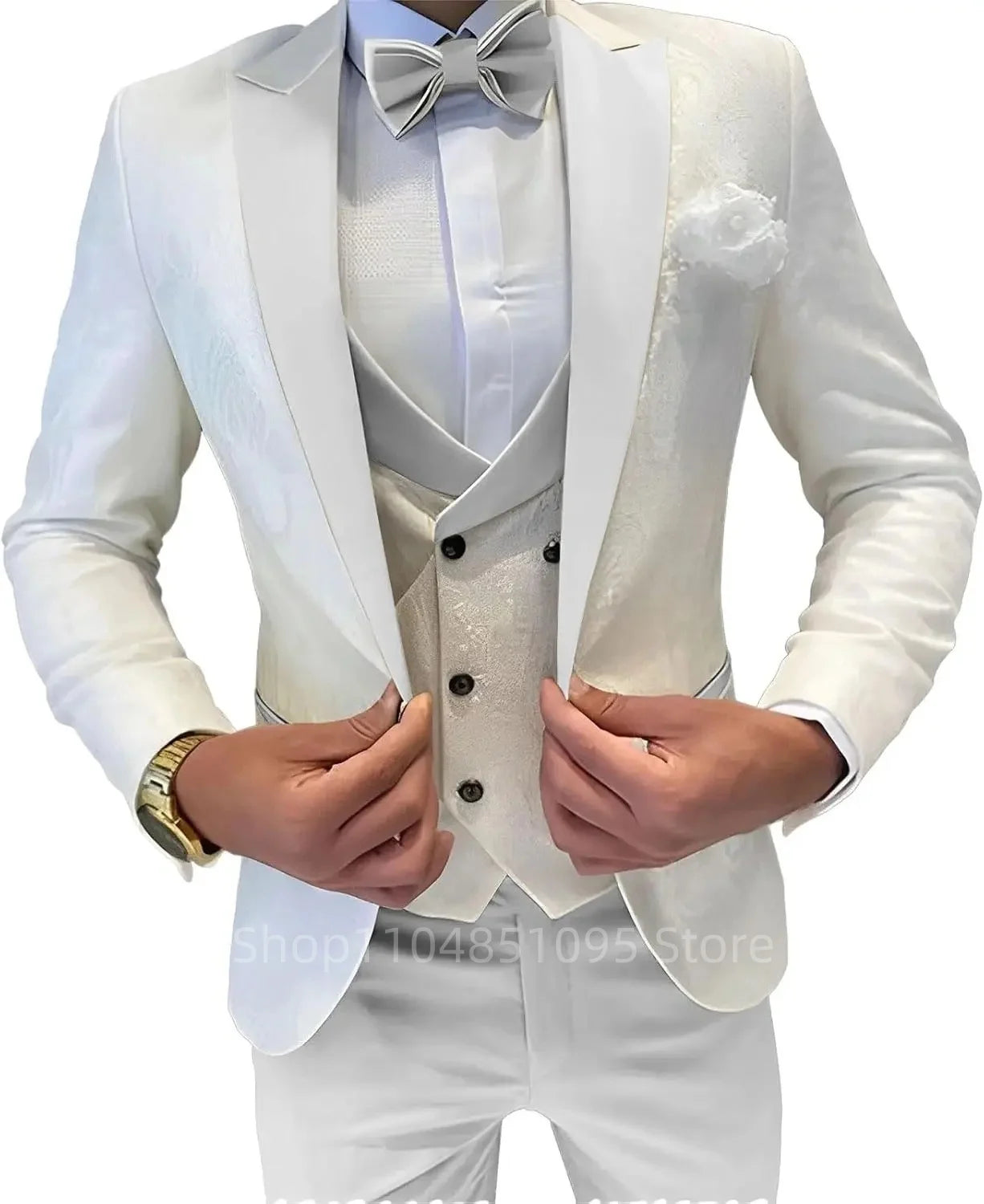 Fashion Jacquard Men's Formal Groom Suits 3 Pieces Men Suits Peak Lapel Single Breasted Blazer Vest Pants for Business/Wedding