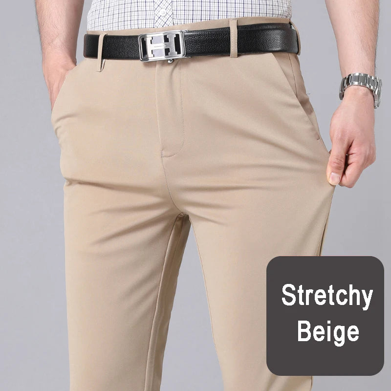 Male Pants Stretch Solid Black Smart Casual Men's Trousers Office Quick Dry Suit Pants