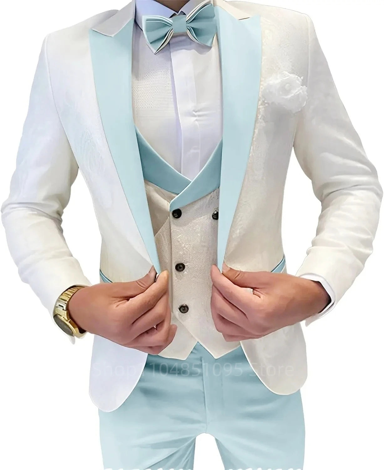 Fashion Jacquard Men's Formal Groom Suits 3 Pieces Men Suits Peak Lapel Single Breasted Blazer Vest Pants for Business/Wedding