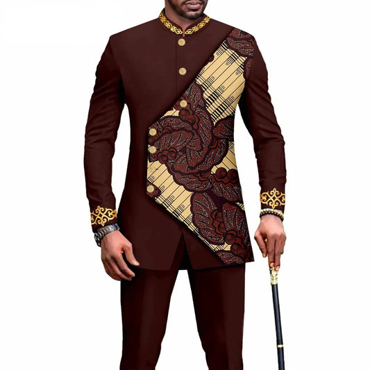 2025 Elegant African Style Men's Luxury Suit Plaid Stripe Single Breasted Suit and Pants 2 Piece Casual Business Suit for Men