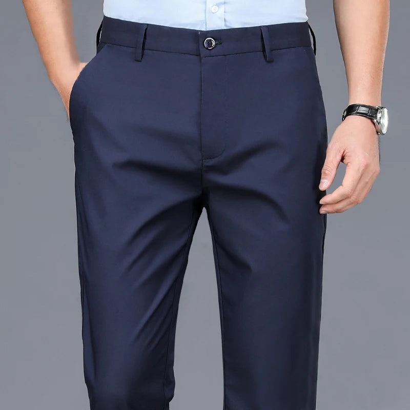 Male Pants Stretch Solid Black Smart Casual Men's Trousers Office Quick Dry Suit Pants