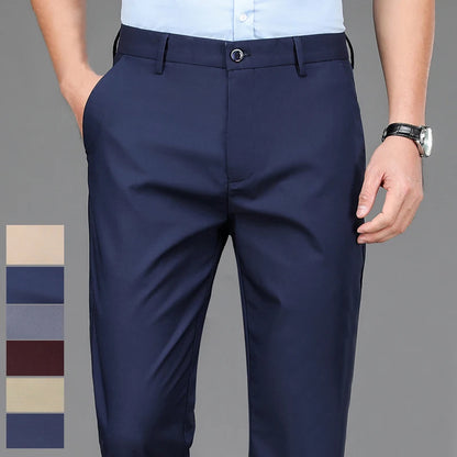Male Pants Stretch Solid Black Smart Casual Men's Trousers Office Quick Dry Suit Pants