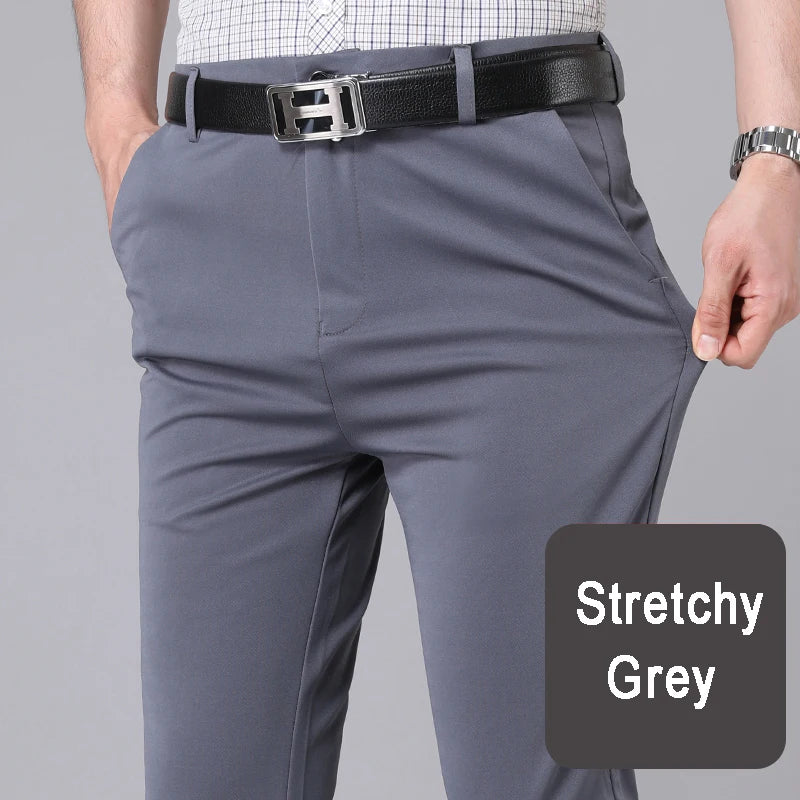 Male Pants Stretch Solid Black Smart Casual Men's Trousers Office Quick Dry Suit Pants